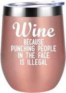 🍷 coolife insulated wine tumbler: humorous gift for women - ideal for birthday, christmas, mom, wife, sister, daughter, friend, nurse, coworker - wine because punching people in the face is illegal - wine cup logo