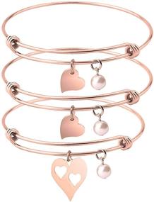 img 4 attached to Exquisite Rose Gold Mother Daughter Heart Cutout Necklace Bracelet Set with Elegant Pearl Accents