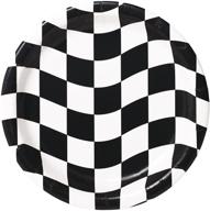 black white check paper plates logo