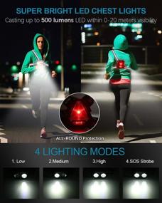 img 1 attached to 🏃 ECOWHO Rechargeable LED Chest Night Running Light: Waterproof, Adjustable Beam, Safety Back Warning