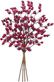 img 4 attached to 🎄 Artificial Red Berry Picks Set of 4 - Christmas Frost Berries Branches, Tree Decor, Winter Holiday Home Decoration