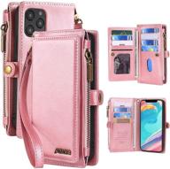 📱 mincyb case for iphone 12 pro max: leather zipper wallet cover with wristlet strap logo