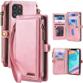 img 4 attached to 📱 MInCYB Case for iPhone 12 Pro Max: Leather Zipper Wallet Cover with Wristlet Strap