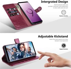 img 1 attached to 📱 OCASE Samsung Galaxy S9 Plus Case: Burgundy Leather Flip Wallet Case with TPU Shockproof Interior, Card Slot, Kickstand, and Magnetic Closure