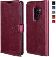 📱 ocase samsung galaxy s9 plus case: burgundy leather flip wallet case with tpu shockproof interior, card slot, kickstand, and magnetic closure logo