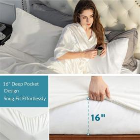 img 2 attached to 🛏️ Bedsure Bamboo Sheets Queen Size White - Cooling Luxury Bed Sheets Set for Night Sweat with Deep Pocket