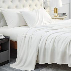 img 4 attached to 🛏️ Bedsure Bamboo Sheets Queen Size White - Cooling Luxury Bed Sheets Set for Night Sweat with Deep Pocket