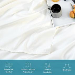 img 1 attached to 🛏️ Bedsure Bamboo Sheets Queen Size White - Cooling Luxury Bed Sheets Set for Night Sweat with Deep Pocket