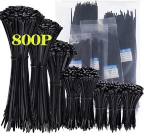 img 4 attached to 🔗 Assorted Sizes Zip Ties 800 Pack - Cable Tie Wrap Wire Ties 4/6/8/10/12 Inch Black - Small Cable Zip Ties - Heavy Duty 40lbs Plastic Ties - Nylon 66 Black Zip Ties for Home, Office, and Workshop