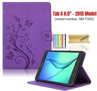 🦋 dteck slim pu leather wallet case for samsung galaxy tab a (8.0 inch, 2015 release) - cute butterfly cover with stylus pen (purple) logo