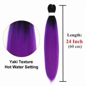 img 3 attached to 🎀 3 Packs of Ombre Purple Pre Stretched Braiding Hair with Yaki Texture – Synthetic Fiber Crochet Hair Extension for Twists