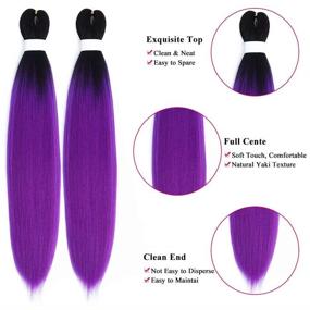 img 2 attached to 🎀 3 Packs of Ombre Purple Pre Stretched Braiding Hair with Yaki Texture – Synthetic Fiber Crochet Hair Extension for Twists