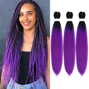 img 4 attached to 🎀 3 Packs of Ombre Purple Pre Stretched Braiding Hair with Yaki Texture – Synthetic Fiber Crochet Hair Extension for Twists