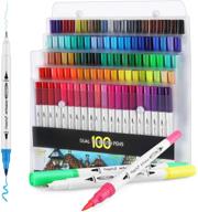🎨 magicfly 100 dual tip brush pens - water coloring markers with fine tip 0.4 and highlighters brush markers (1mm-2mm) - water based markers for adult coloring book, calligraphy, manga, bullet journal - enhanced for seo logo