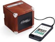 🔊 luckies of london smartphone speaker - battery powered portable speaker for mp3 playing devices and mobile phones with headphone jack - extended 30-hour playtime, brown leather logo