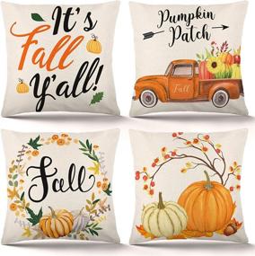 img 4 attached to 🍂 YGEOMER Fall Pillow Covers - Set of 4, 18x18 Inch Autumn Pumpkin Pillow Covers, Holiday Rustic Linen Pillow Case for Sofa Couch, Farmhouse Thanksgiving Fall Decorations Throw Pillow Covers