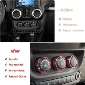 img 2 attached to 🎧 Red Audio Air Conditioning Button Cover Decoration Twist Switch Ring Trim for 2011-2018 Jeep Wrangler JK JKU Patriot & 2008-2014 Dodge Challenger