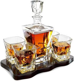 img 3 attached to The Wine Savant Crystal Iceberg Mountain Glacier Decanter Set: Includes 4 Glasses & Wood Tray