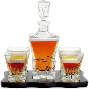 img 2 attached to The Wine Savant Crystal Iceberg Mountain Glacier Decanter Set: Includes 4 Glasses & Wood Tray