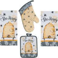 🐝 buzzing with joy: 4 piece bee happy kitchen set - 2 terry towels, oven mitt, potholder logo