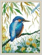 🦜 counted cross stitch kit: kingfisher on the branch by awesocrafts - easy patterns, embroidery kit for bird lovers, perfect christmas gift - stamped or counted options available logo