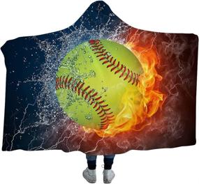 img 1 attached to 🔵 Irisbell Softball Hooded Blanket Cape Wrap Soccer Soft Wearable Blanket Hooded Throw Poncho 60''H x 80''W (Softball, 60''x51'')