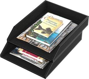 img 2 attached to Thipoten Leather Letter Tray - Stackable Desk Organizer for Office Supplies, Paper, File, Magazine - Perfect Office Organization for Desktop (Black, 2 Tiers)