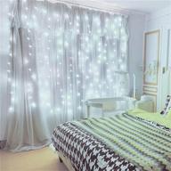 🌟 curtain string lights, usb powered fairy lights, 8 lighting modes with remote dimmable, ip64 waterproof for party bedroom room backdrop window twinkle christmas decoration - 7.9ft x 5.9ft, white logo