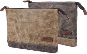 img 4 attached to 👜 Gootium Waxed Canvas Zip Pouch Set - Zippered Makeup Bag and Office Supply Folio Pencil Bag - Multipurpose Organizer and Accessories Holder (2 PACK)