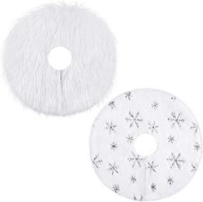 img 4 attached to URATOT 2 Pack 15 Inches Christmas Tree Skirt: Mini White Faux Fur Plush Xmas Tree Skirt with Silver Snowflake Tree Mat - Perfect Holiday Decoration for Indoor/Outdoor Xmas Party