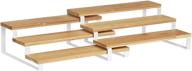 🌿 songmics 3-tier extendable spice rack set, bamboo cabinet shelf organizers, stackable spice holder for pantry, cupboard, countertop, natural and white - ukcs016n02 logo