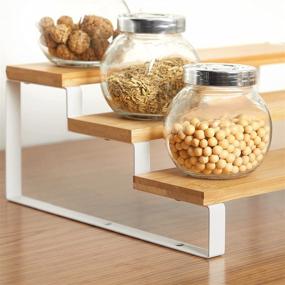 img 1 attached to 🌿 SONGMICS 3-Tier Extendable Spice Rack Set, Bamboo Cabinet Shelf Organizers, Stackable Spice Holder for Pantry, Cupboard, Countertop, Natural and White - UKCS016N02