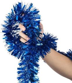 img 4 attached to 🎄 Slideep 18ft Blue Christmas Tinsel Garland - Sparkly Soft Tinsel for Wedding, Birthday, and Christmas Tree Decorations - 3.5" Wide