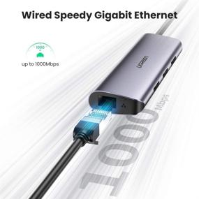 img 2 attached to 🔌 UGREEN USB C Hub Тип C к 3 портам USB 3.0 Док-станция с адаптером Gigabit Ethernet, совместимый с Micro USB Power для MacBook Pro, Air, Dell XPS 15/13, Chromebook Pixel, Surface Book 2, Samsung Galaxy S10/S9+/S8