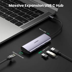 img 3 attached to 🔌 UGREEN USB C Hub Тип C к 3 портам USB 3.0 Док-станция с адаптером Gigabit Ethernet, совместимый с Micro USB Power для MacBook Pro, Air, Dell XPS 15/13, Chromebook Pixel, Surface Book 2, Samsung Galaxy S10/S9+/S8