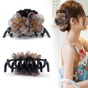 img 4 attached to 🍌 Big Hair Claw Banana Clips with Flower Design - Ultimate Grip Hair Clips for Thick Hair (Brown)