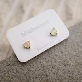 img 2 attached to 💎 Aesthetic and Charming Michooyel Dainty Opal Stud Earrings: 18K Gold Plated Sterling Silver Tiny Stacking Earrings for Fashion-forward Women and Girls