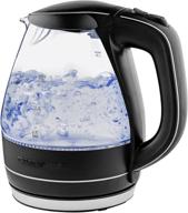 🔥 ovente 1.5 liter portable electric glass kettle with blue led light and stainless steel base, rapid heating countertop tea maker hot water boiler with auto shut-off & boil dry protection, black kg83b logo