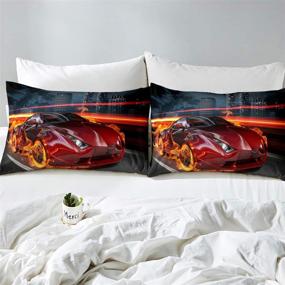 img 2 attached to 🏎️ Twin Size Burning Red Flame Race Car Bedding Set – 3D Sports Car Comforter Cover with 2 Pieces – Boy's Sport Decor Bedspread Cover for Kids Teens Boys – Modern Style Quilt Cover