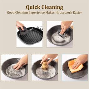 img 1 attached to Efficient 7-Piece Cast Iron Cleaner Set: Stainless Steel Chainmail Scrubber, Bamboo Dish Scrub Brush, Hot Handle Holder, 2 Pan Grill Scrapers, Kitchen Towel, Wall Hook