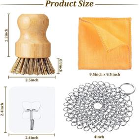 img 2 attached to Efficient 7-Piece Cast Iron Cleaner Set: Stainless Steel Chainmail Scrubber, Bamboo Dish Scrub Brush, Hot Handle Holder, 2 Pan Grill Scrapers, Kitchen Towel, Wall Hook