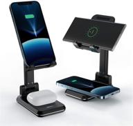 meiso dual wireless charging desk phone stand - 2 in 1 fast-charging dock for iphone 12/11/max/xs/xr/x/8, airpods/pro, samsung galaxy s21/s20/s10/s9 - 10w qi wireless charger logo