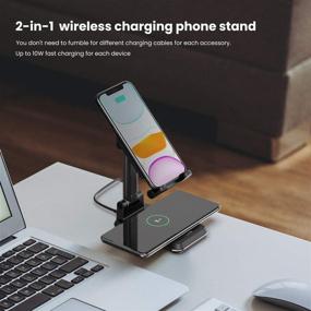 img 3 attached to MEISO Dual Wireless Charging Desk Phone Stand - 2 in 1 Fast-Charging Dock for iPhone 12/11/MAX/XS/XR/X/8, AirPods/Pro, Samsung Galaxy S21/S20/S10/S9 - 10W Qi Wireless Charger