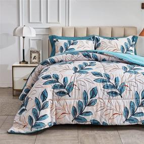 img 4 attached to 🌿 FlySheep Botanical Bed in a Bag Twin for Kids, Blue-Green Leaves on White 6-Piece Comforter Set with Sheets (1 Comforter, 1 Flat Sheet, 1 Fitted Sheet, 2 Pillow Shams, 1 Pillowcase)