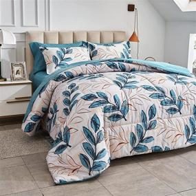 img 3 attached to 🌿 FlySheep Botanical Bed in a Bag Twin for Kids, Blue-Green Leaves on White 6-Piece Comforter Set with Sheets (1 Comforter, 1 Flat Sheet, 1 Fitted Sheet, 2 Pillow Shams, 1 Pillowcase)