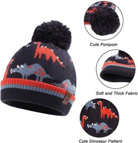 img 2 attached to 🦖 Winter Knitted Beanie Hat for Toddler Boys - Baby Boy Dinosaur Design, Cute Pompom Hats for Kids