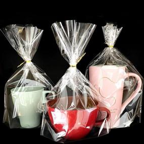 img 4 attached to 🛍️ 8"x 11" PigPotParty Bottom Gusset Bags - 50 Clear Cello Cellophane Treat Goodie Bags with Twist Ties - Ideal for Party Favors, Gift Mug Wrapping, and Food Storage - No Side Gusset