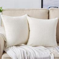 🛋️ enhance your home decor with bedwin white cream pillow covers - 2 sets of 18x18 inch decorative throw pillow covers in soft corduroy, featuring corn striped design - perfect for couch logo