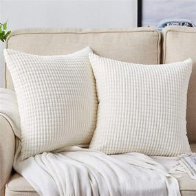 img 4 attached to 🛋️ Enhance Your Home Decor with Bedwin White Cream Pillow Covers - 2 Sets of 18x18 Inch Decorative Throw Pillow Covers in Soft Corduroy, featuring Corn Striped Design - Perfect for Couch