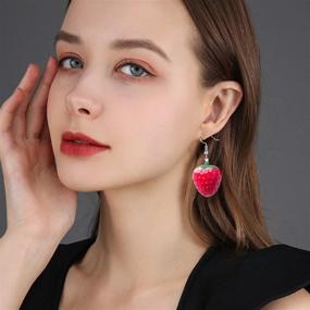 img 2 attached to Cute 3D Acrylic Fruit Resin Strawberry Earrings for Women Teen Girls – TIANBANGSHI Creative Personalized Red Strawberry Drop Dangle Earrings